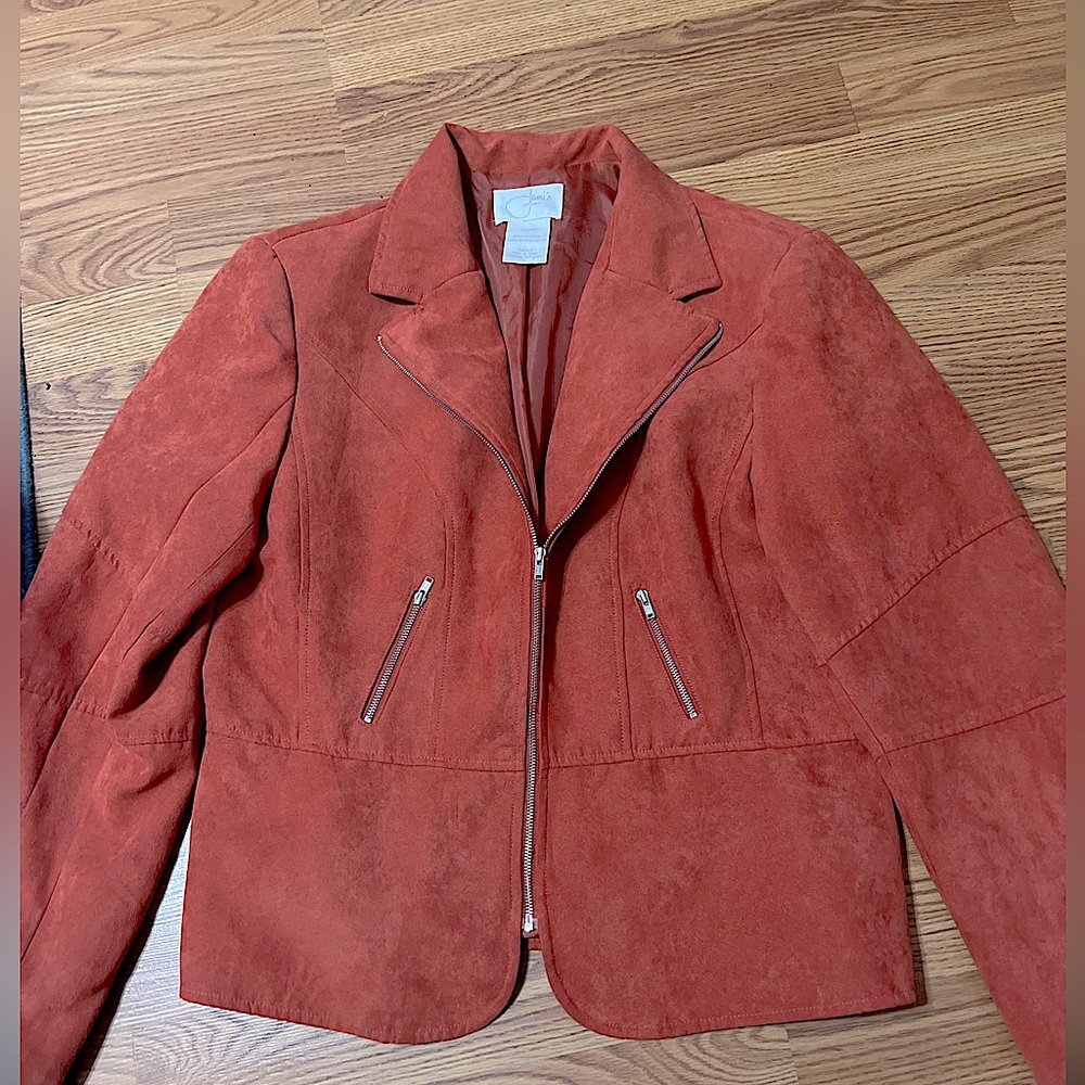 Brand: Jami’s Sport jacket- it’s a dark orange color (very fall and in). Sm/Med.